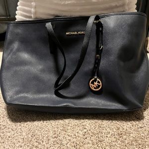 Beautiful Navy Blue leather Michael Kors large tote bag